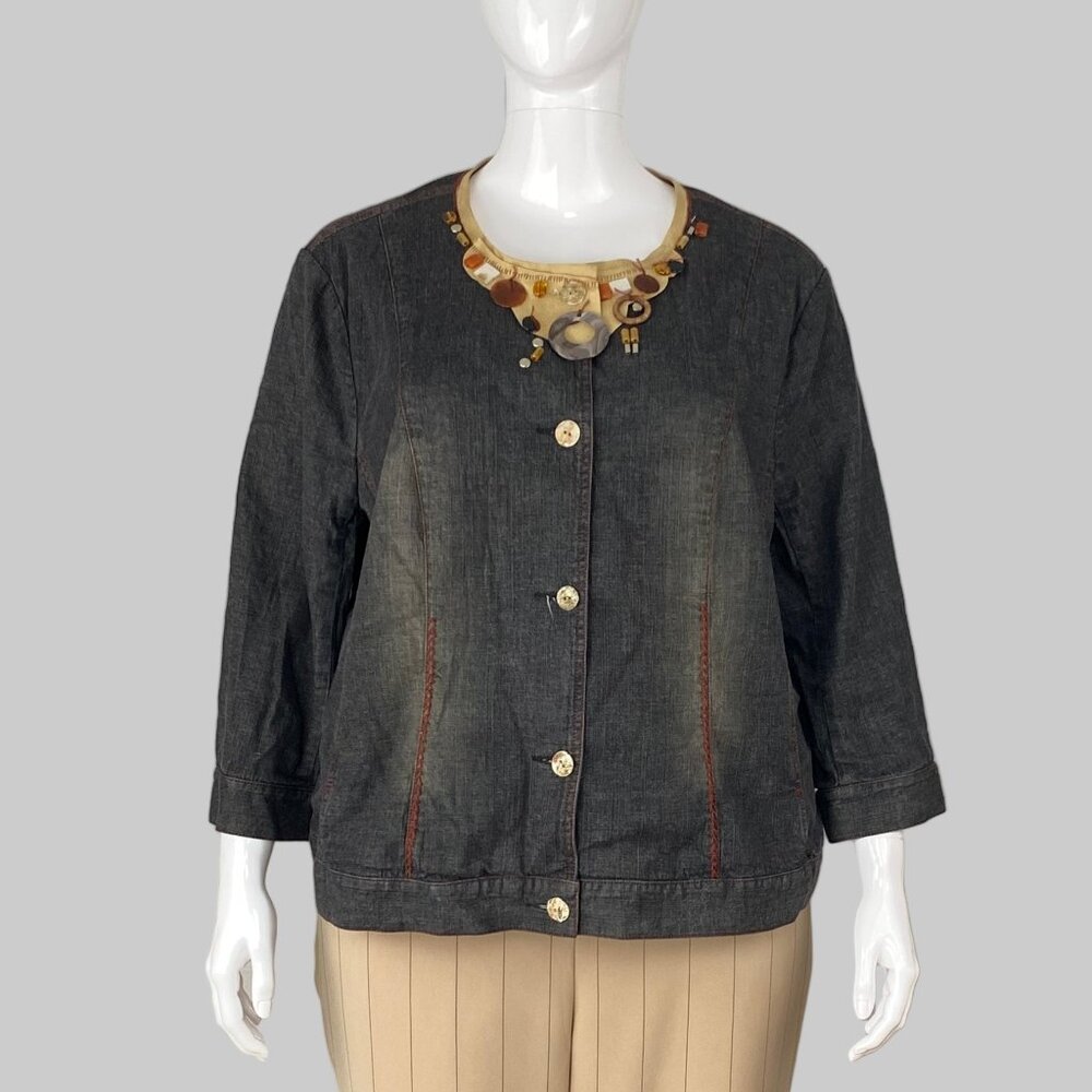 Spanner denim jacket with neck detail.